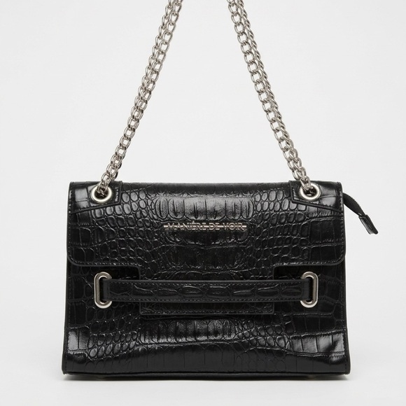Maniere De Voir Handbags - Maniere De Voir Black Croc-Embossed Shoulder Bag Elegant Women